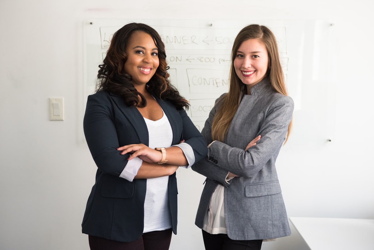 Two colleagues in a professional setting